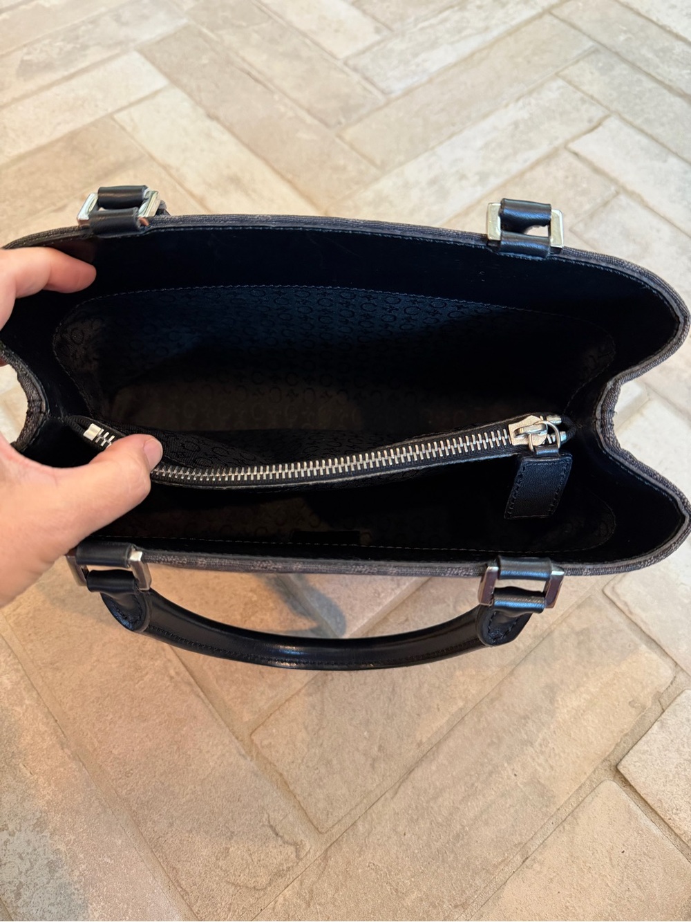 Vintage Celine Black Macadam Canvas Leather Top Handle Satchel Handbag Italy - Picture 8 of 12